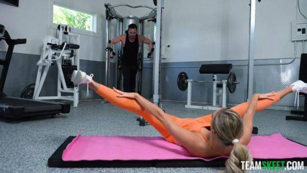 Sexy Busty Perfect-fit Blonde Makes Special Work-out With Jock's Cock In the Gym on royalboobs.com