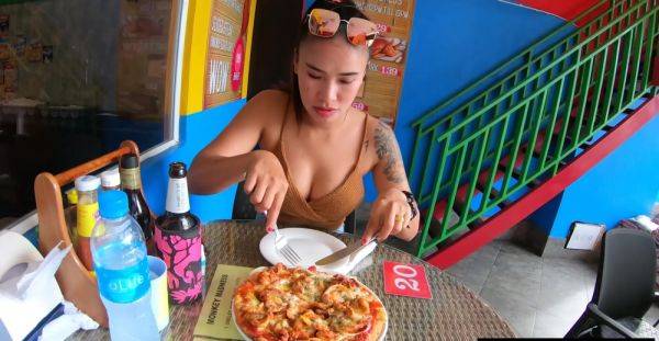 Pizza before making a homemade sex tape with his busty Asian girlfriend - Thailand on royalboobs.com
